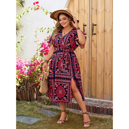 Casual Red V-neck Dress