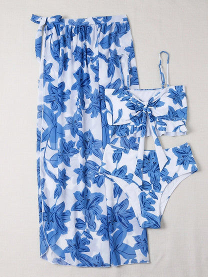 Floral Split Three Piece Bikini Set