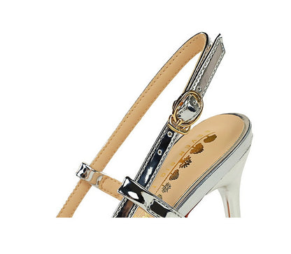 Woven Metal Pointed Toe Strap Stilettos