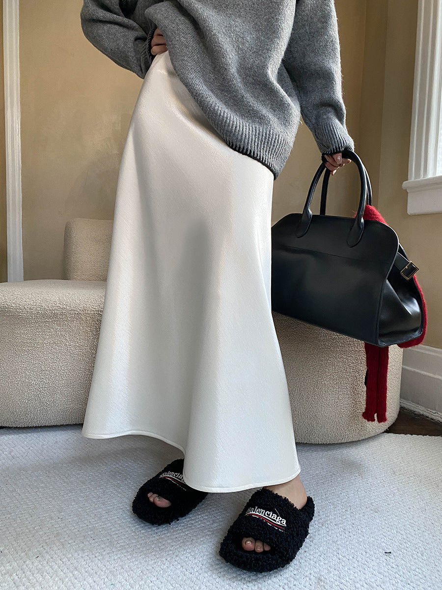 Fleece lined Satin Micro Fishtail Skirt