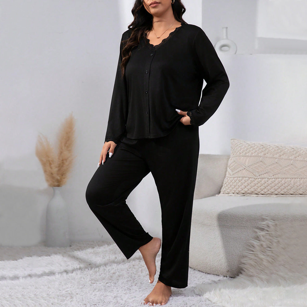 Curvy Black Two Piece Pajama Set