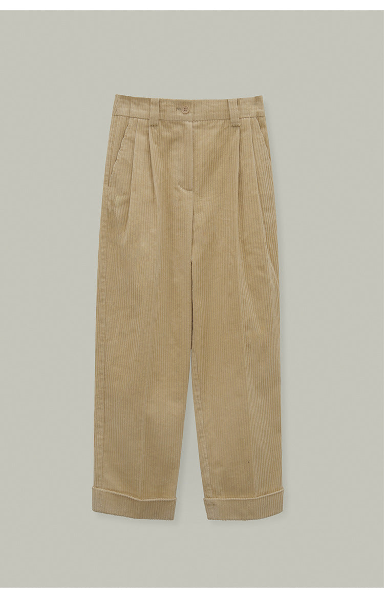 French Cotton Thick Corduroy Hemmed Straight Pants