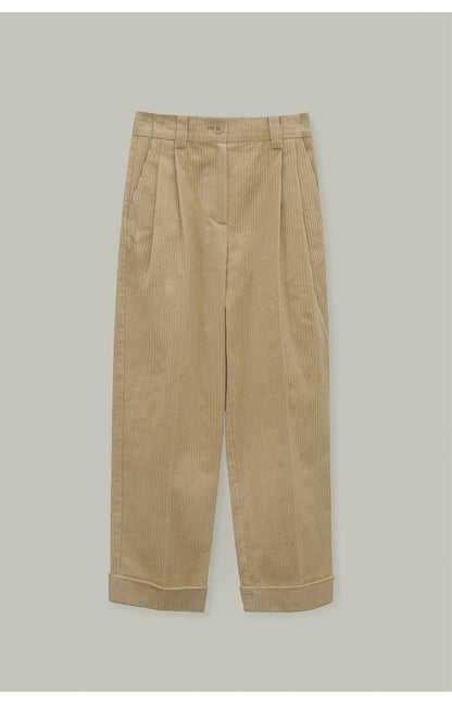 French Cotton Thick Corduroy Hemmed Straight Pants