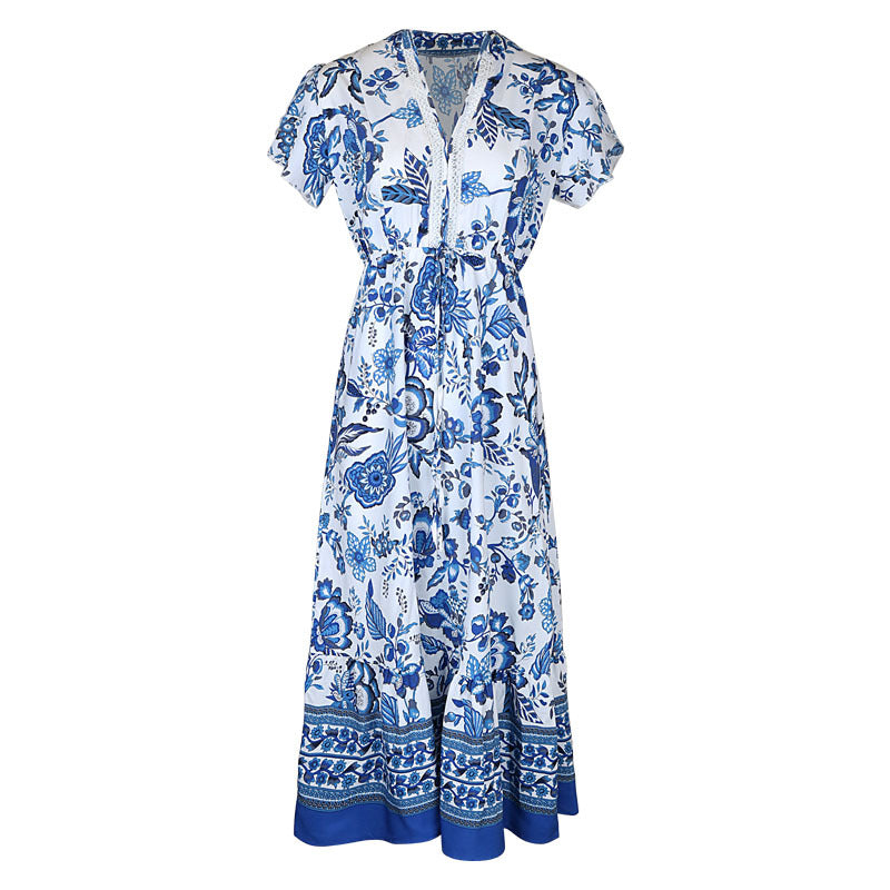 Blue Printed Maxi Dress