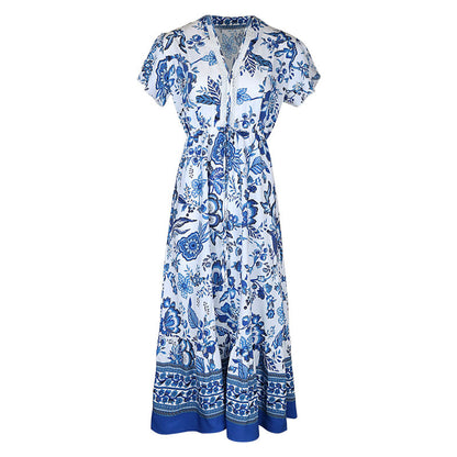 Blue Printed Maxi Dress