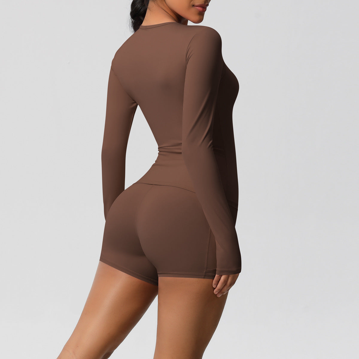 Tight Long Sleeve Top & Yoga Shorts Set