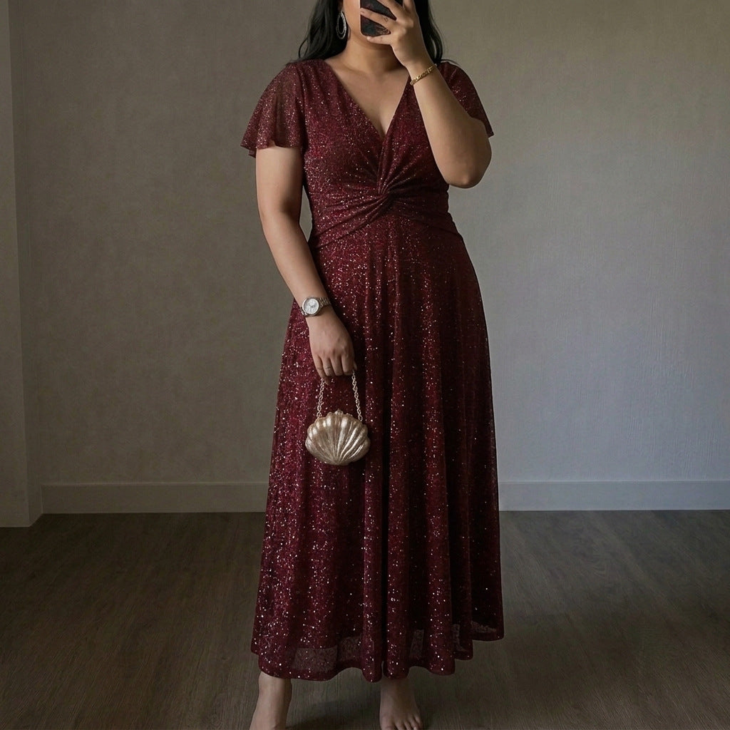 Pleated Swing Shiny Dress