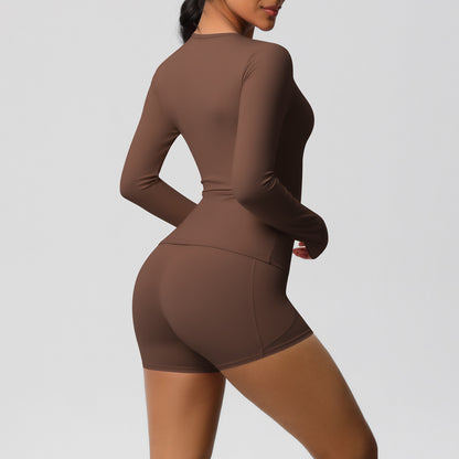 Tight Long Sleeve Top & Yoga Shorts Set