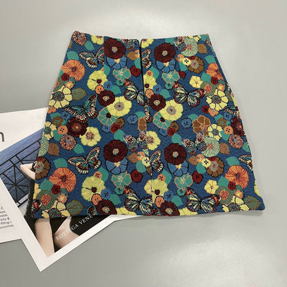 Butterfly Floral Embroidered Mini Skirt