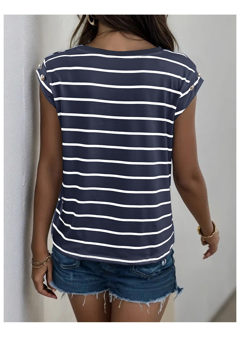 Summer Women Sleeveless Striped T shirt