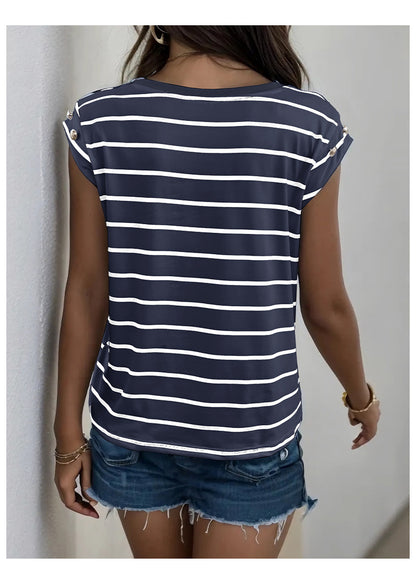 Summer Women Sleeveless Striped T shirt