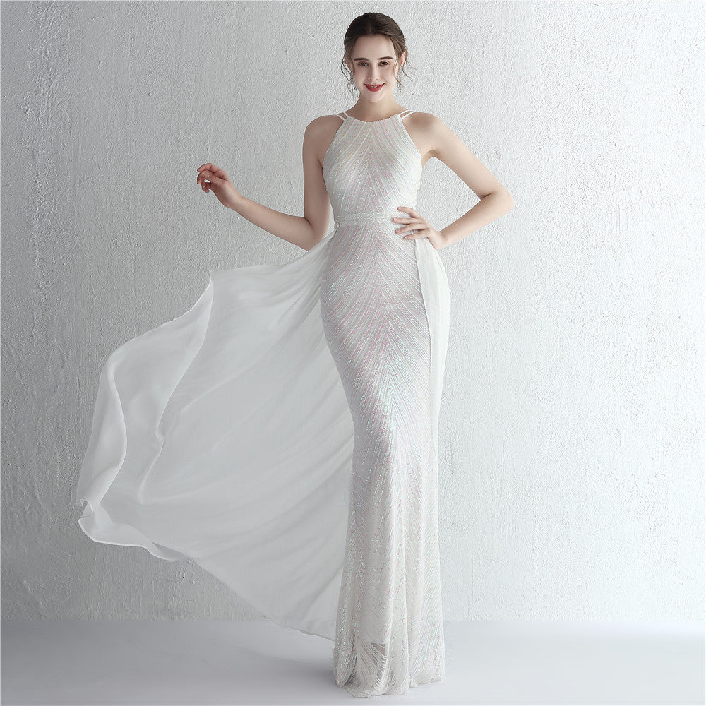 Beaded Halter Elegant Gown