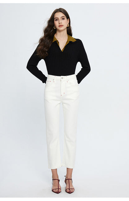 High End Red Edge White Cropped Jeans