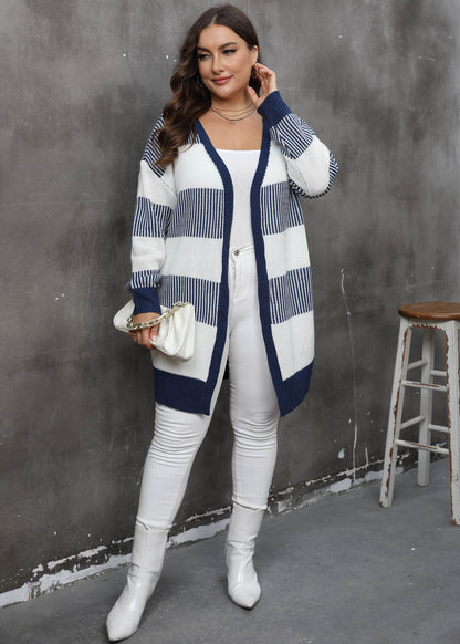 Navy Striped Open Cardigan