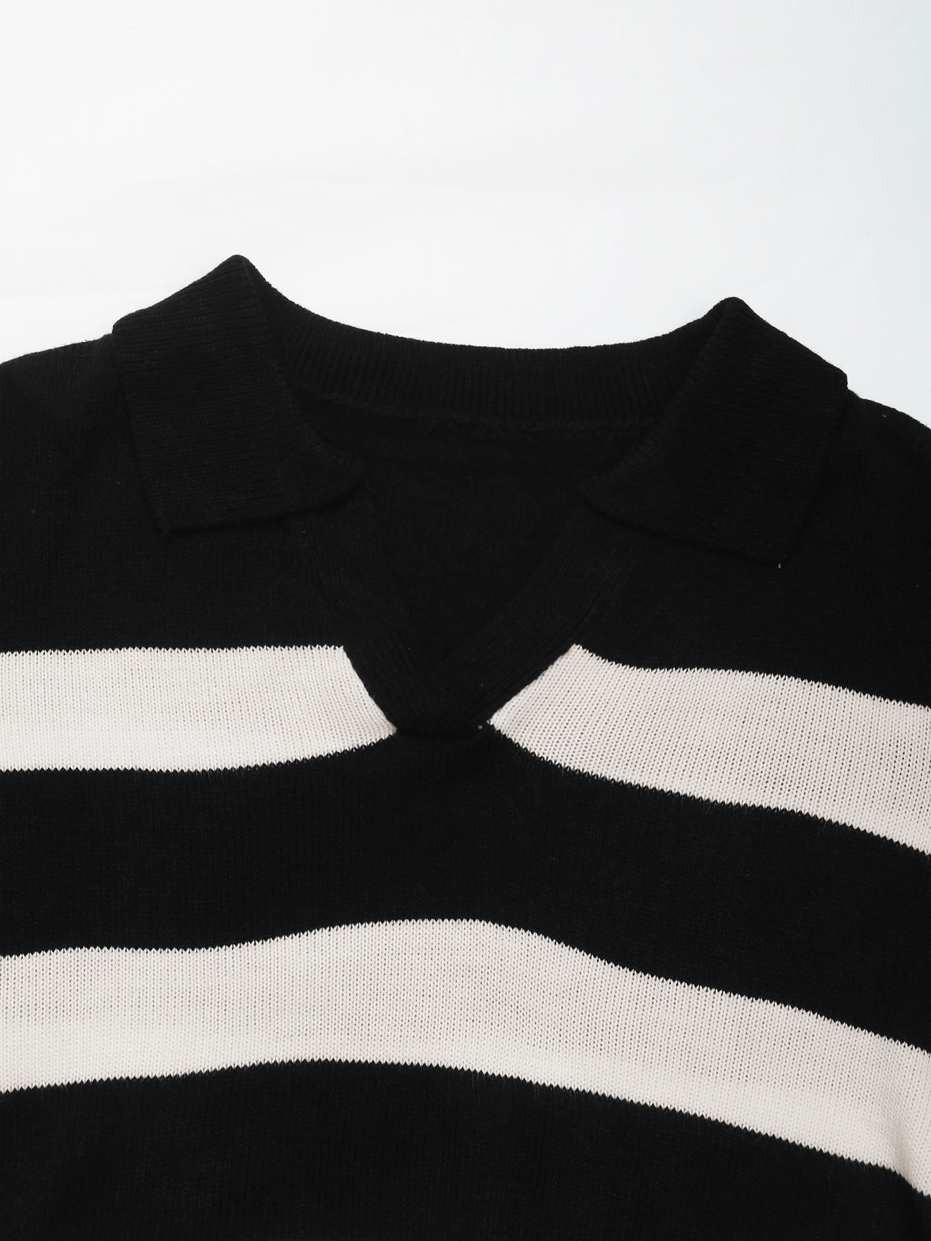 Black Striped Collared Knitwear