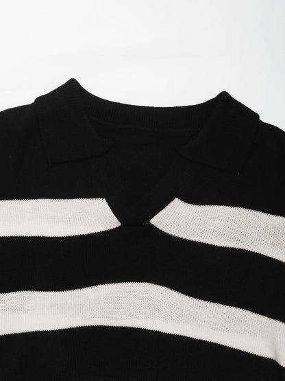Black Striped Collared Knitwear