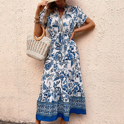 Blue Printed Maxi Dress