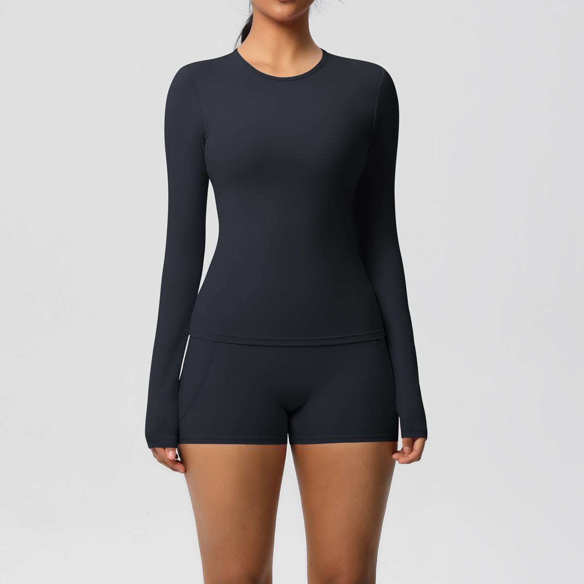 Tight Long Sleeve Top & Yoga Shorts Set