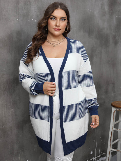Navy Striped Open Cardigan