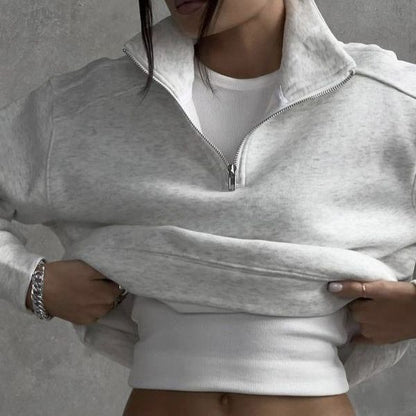 Fleece Lined Half Zipper Collared Sweatshirt
