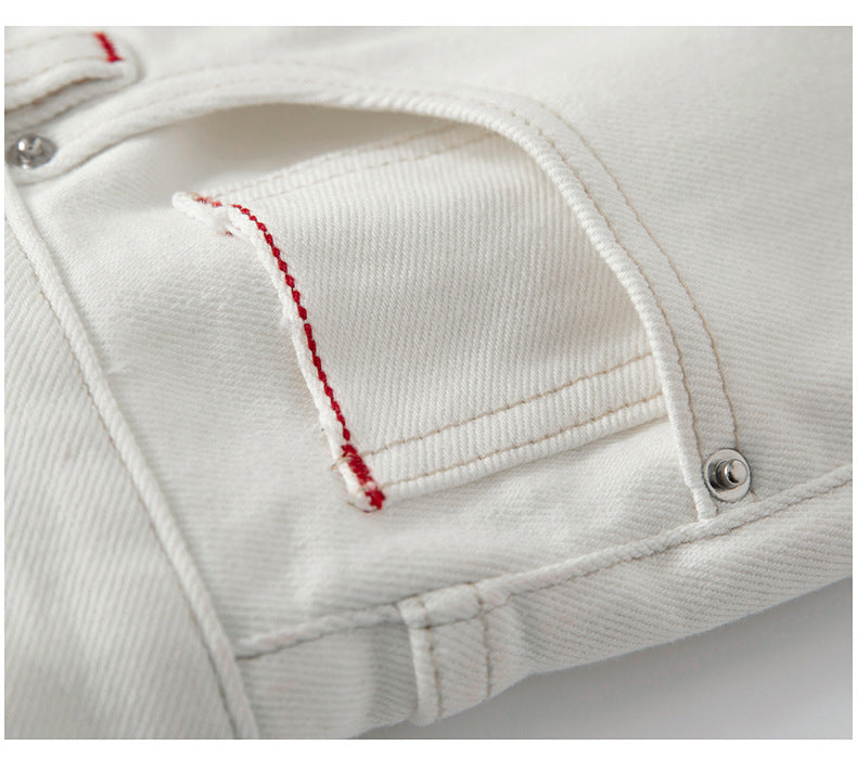 High End Red Edge White Cropped Jeans