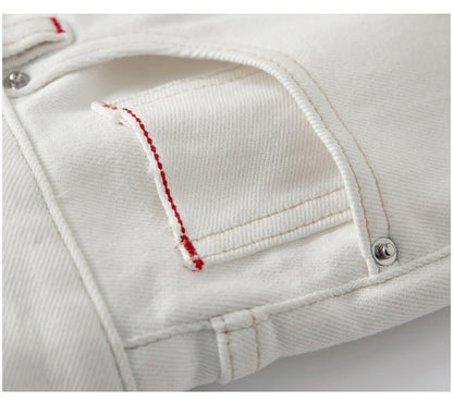 High End Red Edge White Cropped Jeans