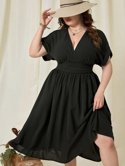 Black V-Neck Slim Fit Dress