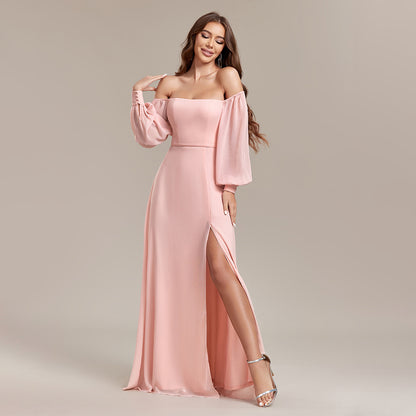 Pink A line Chiffon Dress