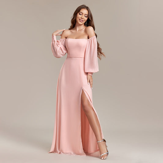 Pink A line Chiffon Dress