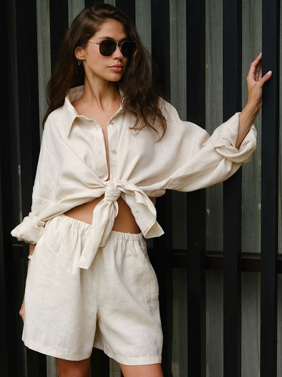 Casual Loose Button-down Shirt & Shorts Set