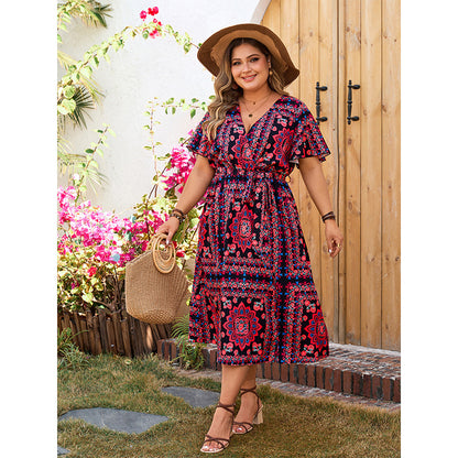 Casual Red V-neck Dress