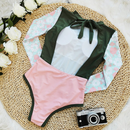 Patchwork Backless One-piece Swimsuit