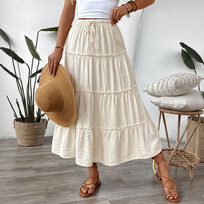 Ivory Tiered Midi Skirt