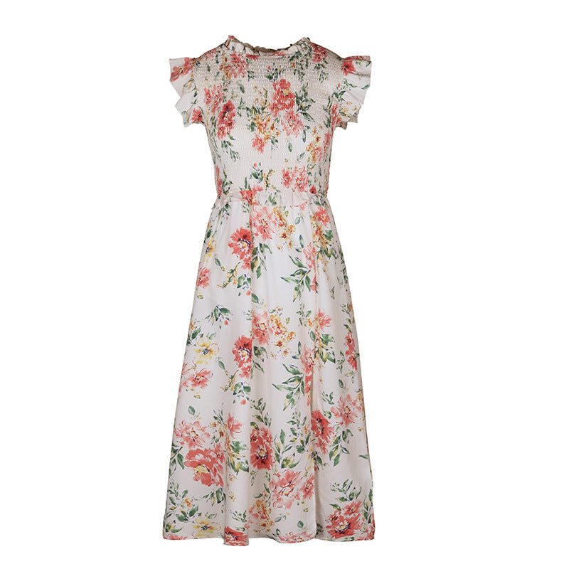 White Ruffled Sleeveless Printed Floral Dress