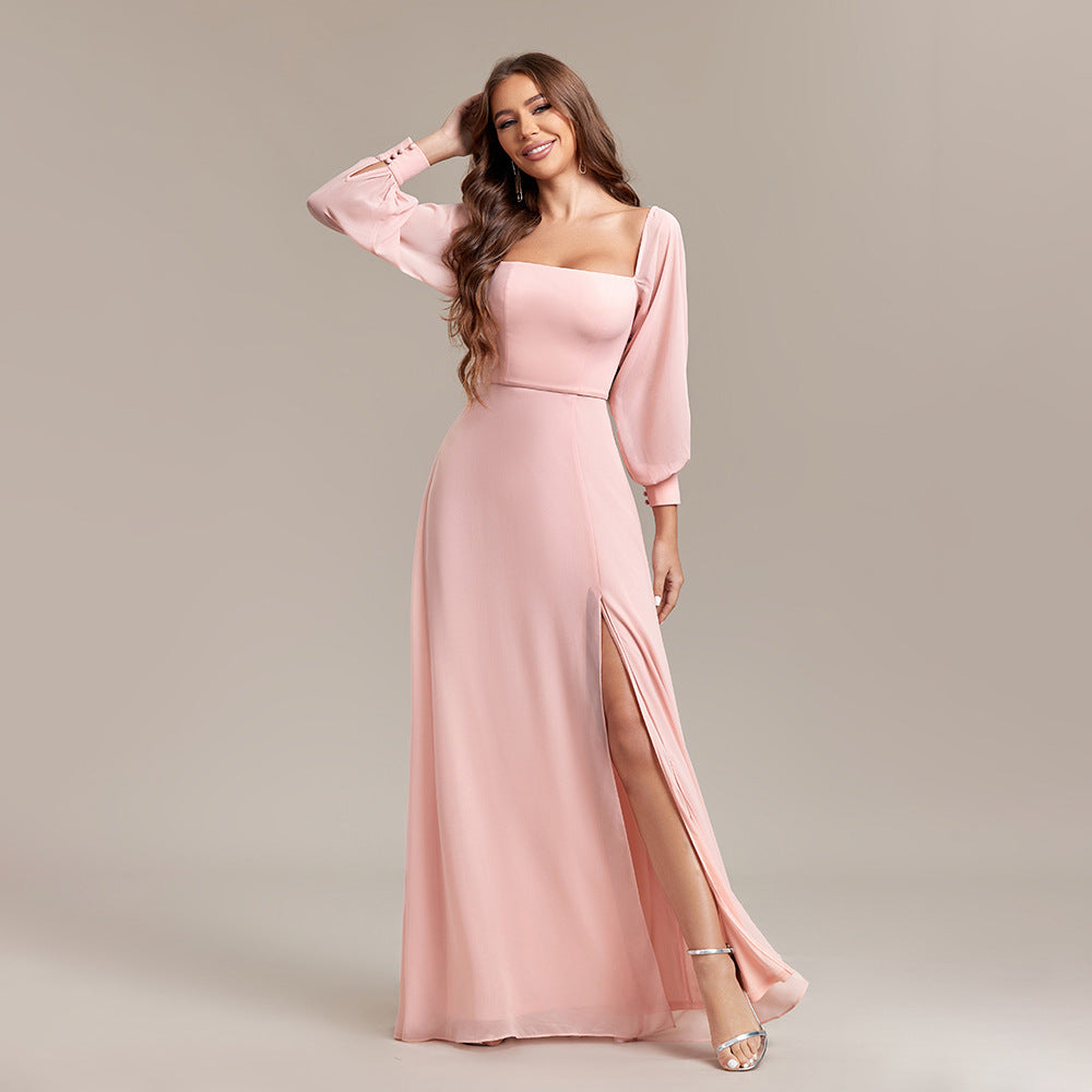 Pink A line Chiffon Dress