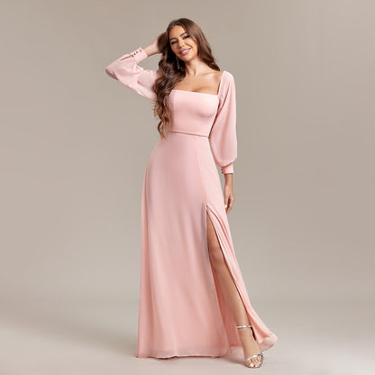 Pink A line Chiffon Dress