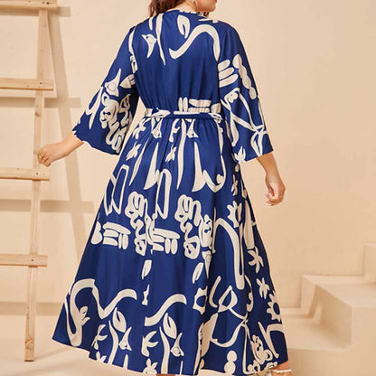 Navy Printed Wrap Dress
