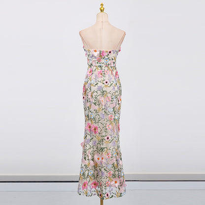 Three Dimensional Floral Strapless Dress