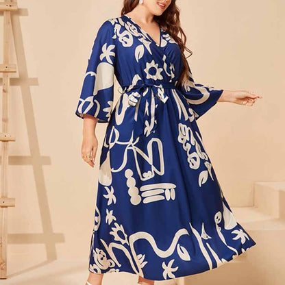 Navy Printed Wrap Dress