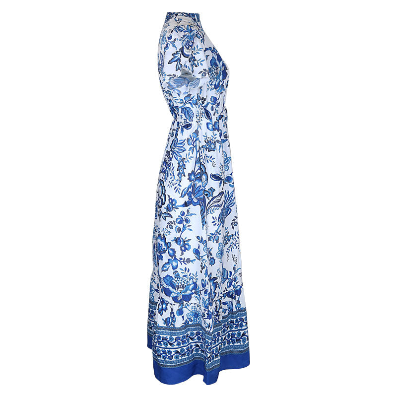 Blue Printed Maxi Dress