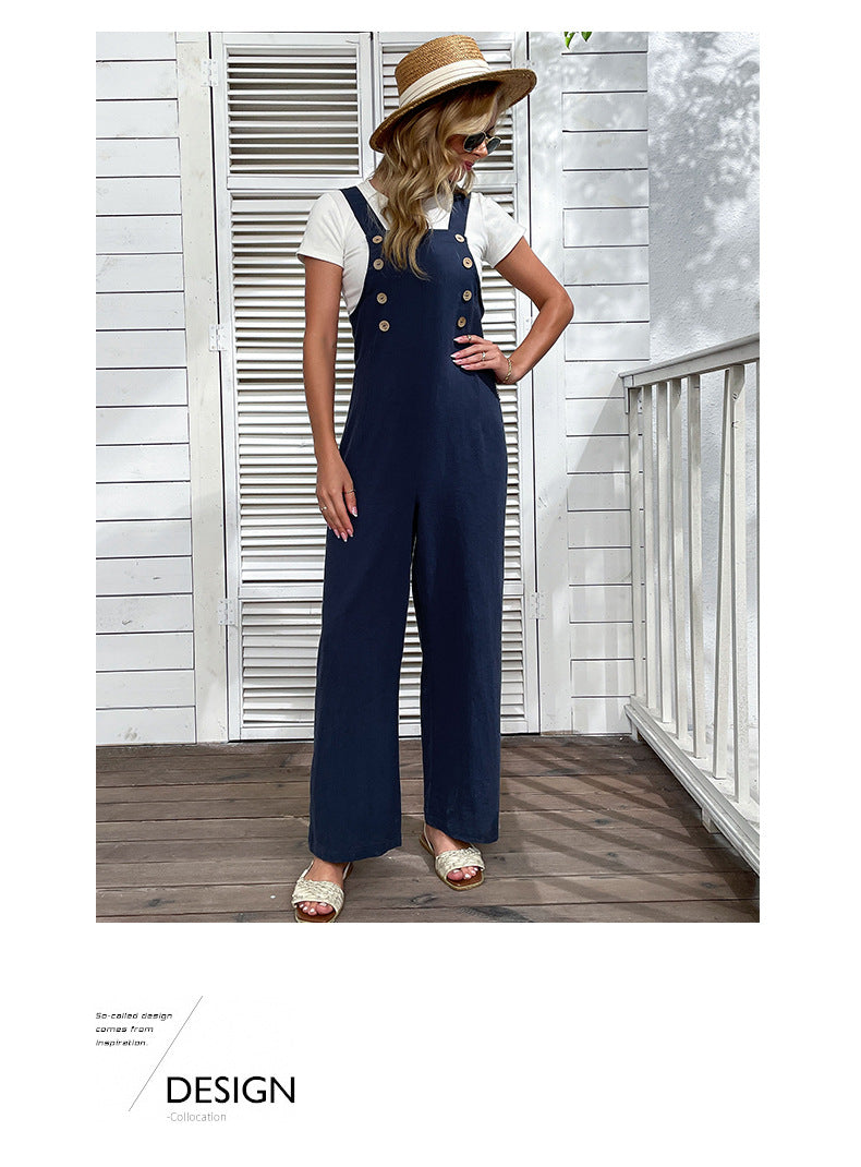 Navy Straight-Leg Overalls