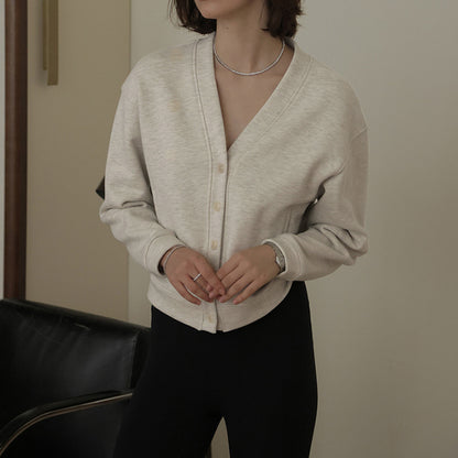 French V neck Cotton Cardigan