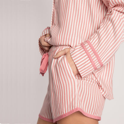 Candy Striped Pajamas Long Sleeve Shorts Set