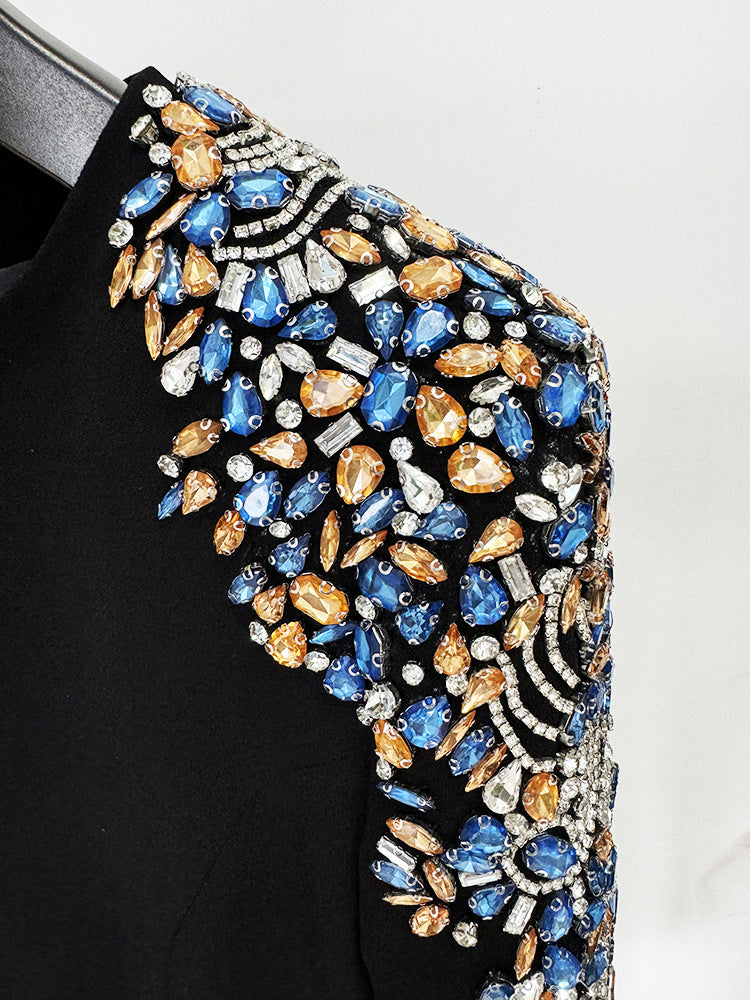 Rose Rhinestone Beads Mid Length Dress