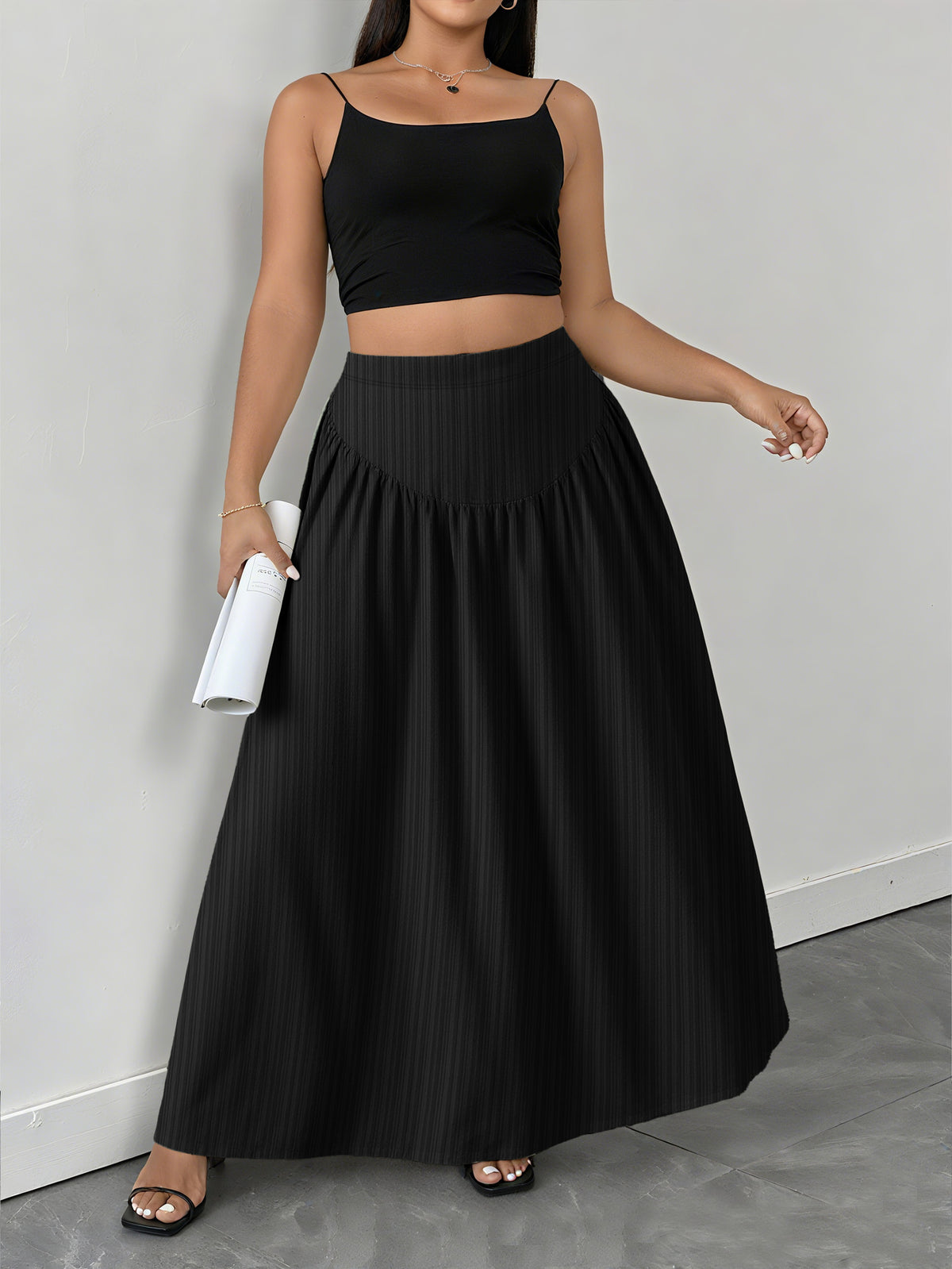 Black Pleated Maxi Skirt