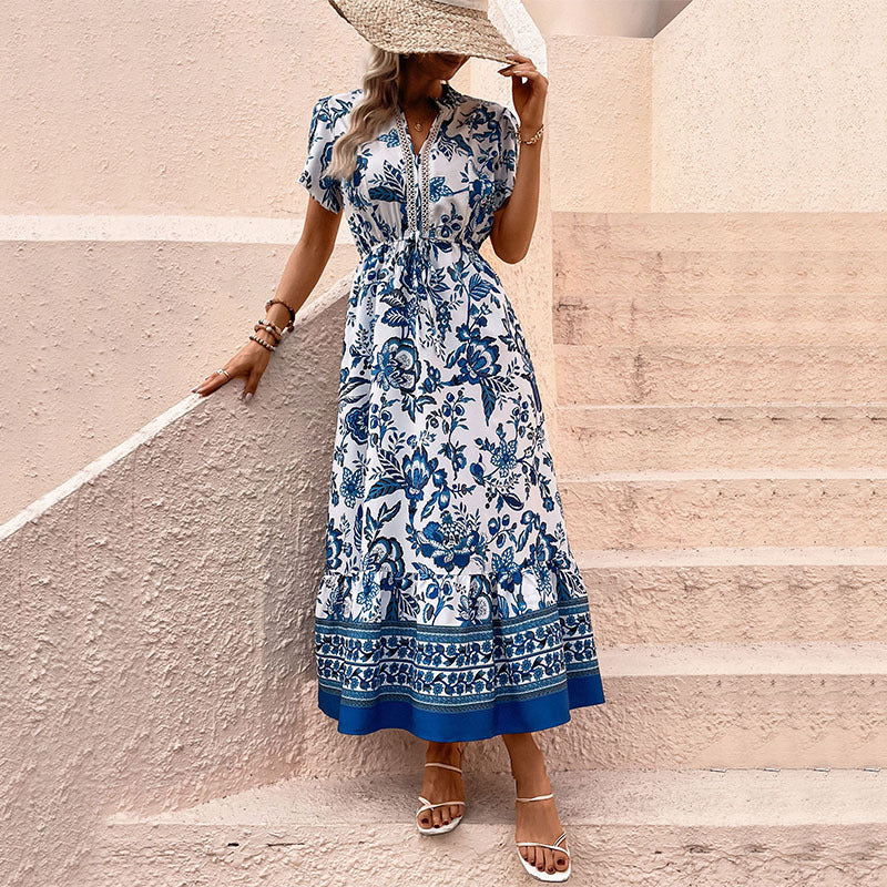 Blue Printed Maxi Dress