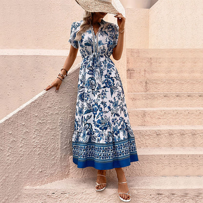 Blue Printed Maxi Dress