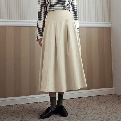 Pleated Apricot Cotton Skirt