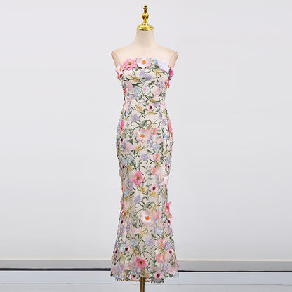 Three Dimensional Floral Strapless Dress