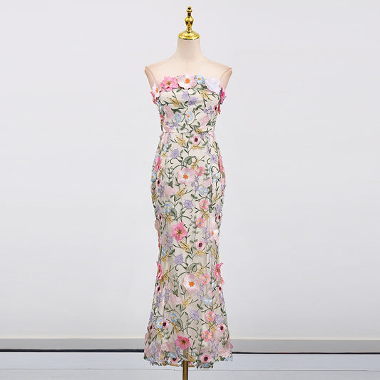 Three Dimensional Floral Strapless Dress